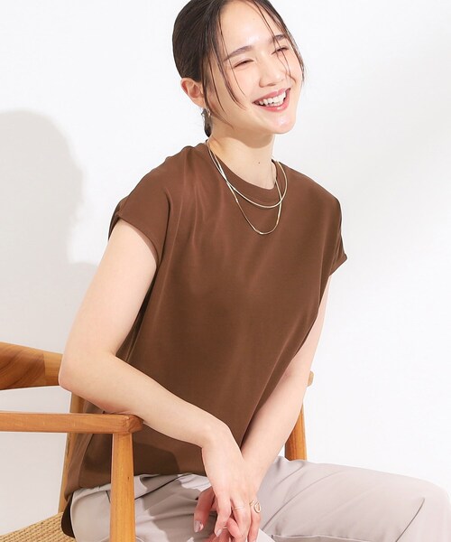 SHOO・LA・RUE(シューラルー)の「【S-LL/汗ジミ軽減/ひんやり/UV】インせず着られる フレンチスリーブTシャツ(Tシャツ/カットソー・レディース・ブラウン系/チャコールグレー/ホワイト/ライトブルー・01/04/03/02)」の3枚目の写真