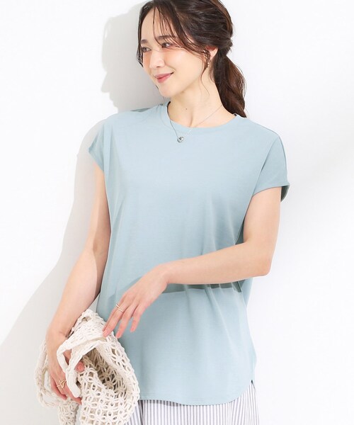 SHOO・LA・RUE(シューラルー)の「【S-LL/汗ジミ軽減/ひんやり/UV】インせず着られる フレンチスリーブTシャツ(Tシャツ/カットソー・レディース・ブラウン系/チャコールグレー/ホワイト/ライトブルー・01/04/03/02)」の4枚目の写真