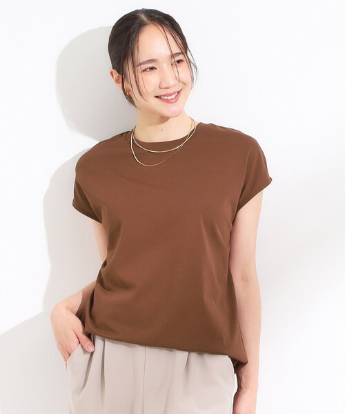 SHOO・LA・RUE(シューラルー)の「【S-LL/汗ジミ軽減/ひんやり/UV】インせず着られる フレンチスリーブTシャツ(Tシャツ/カットソー・レディース・ブラウン系/チャコールグレー/ホワイト/ライトブルー・01/04/03/02)」の5枚目の写真
