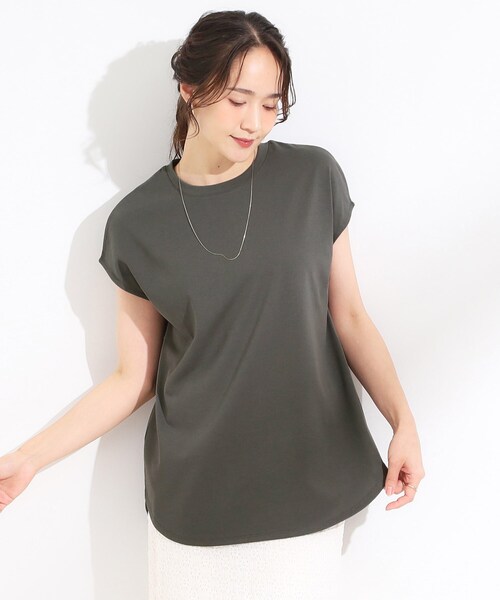 SHOO・LA・RUE(シューラルー)の「【S-LL/汗ジミ軽減/ひんやり/UV】インせず着られる フレンチスリーブTシャツ(Tシャツ/カットソー・レディース・ブラウン系/チャコールグレー/ホワイト/ライトブルー・01/04/03/02)」の9枚目の写真