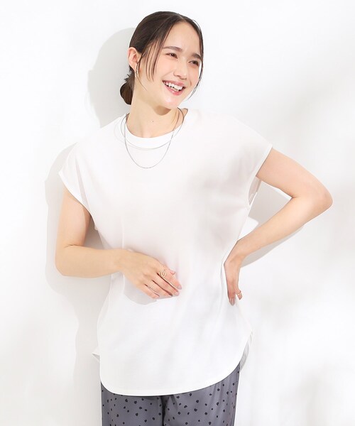 SHOO・LA・RUE(シューラルー)の「【S-LL/汗ジミ軽減/ひんやり/UV】インせず着られる フレンチスリーブTシャツ(Tシャツ/カットソー・レディース・ブラウン系/チャコールグレー/ホワイト/ライトブルー・01/04/03/02)」の13枚目の写真