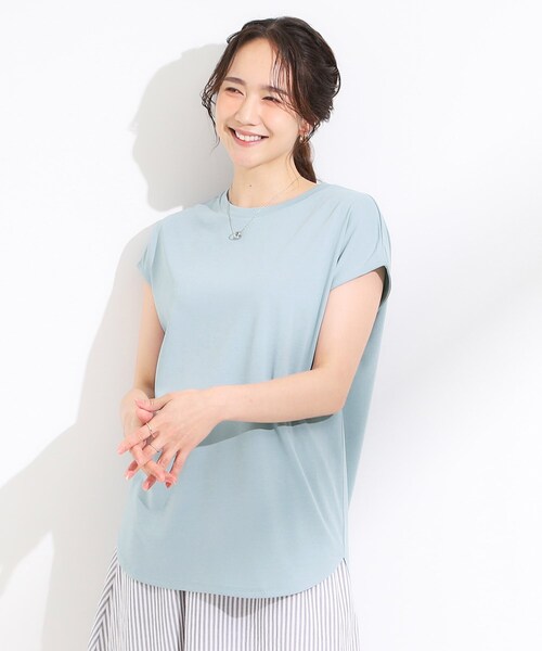 SHOO・LA・RUE(シューラルー)の「【S-LL/汗ジミ軽減/ひんやり/UV】インせず着られる フレンチスリーブTシャツ(Tシャツ/カットソー・レディース・ブラウン系/チャコールグレー/ホワイト/ライトブルー・01/04/03/02)」の17枚目の写真
