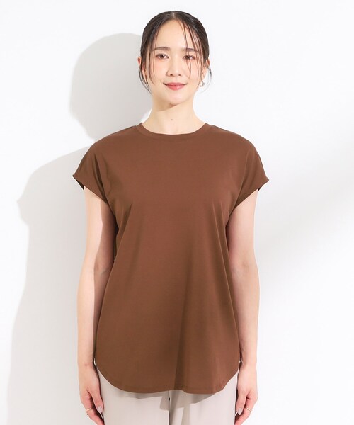 SHOO・LA・RUE(シューラルー)の「【S-LL/汗ジミ軽減/ひんやり/UV】インせず着られる フレンチスリーブTシャツ(Tシャツ/カットソー・レディース・ブラウン系/チャコールグレー/ホワイト/ライトブルー・01/04/03/02)」の21枚目の写真