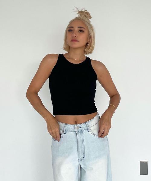 CHERI since1985(シェリ)の「クロップドアメスリブラトップ(タンクトップ・レディース・ブラック/オフホワイト・FREE)」の1枚目の写真