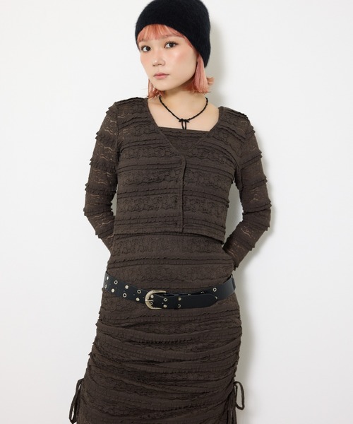 SLY（スライ）の「FRONT BUTTON LACE 2P L/OP フロントボタン レース ツーピー ロングワンピース 秋服（ワンピース・レディース・カーキ/オフホワイト/ブラック・FREE）」の20枚目の写真