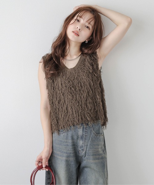 【AMELY】フリンジベスト　美品！ AMELY 2way フリンジジャガードベスト - メルカリ