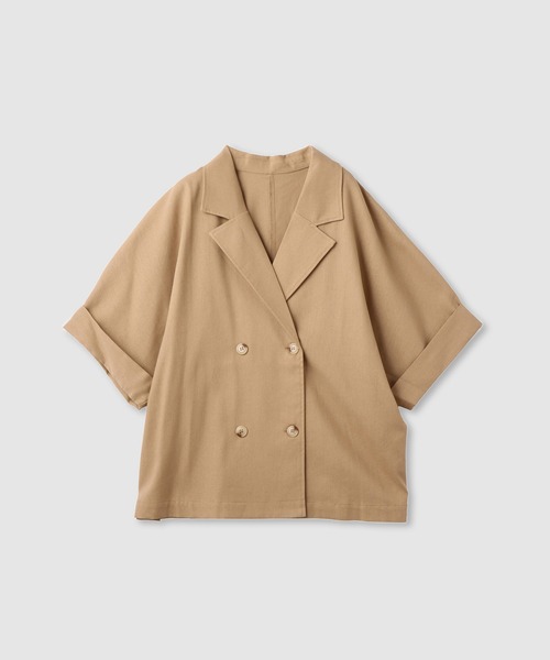 Mac-House（マックハウス）の「Idnes レーヨン麻混ハーフスリーブジャケット（その他アウター・レディース・ネイビー/ベージュ・M）」の2枚目の写真