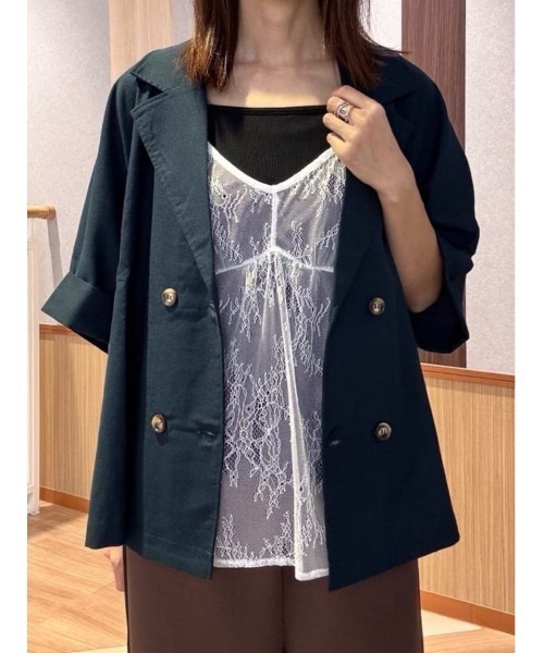 Mac-House（マックハウス）の「Idnes レーヨン麻混ハーフスリーブジャケット（その他アウター・レディース・ネイビー/ベージュ・M）」の8枚目の写真