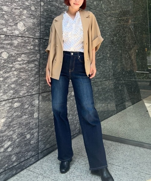 Mac-House（マックハウス）の「Idnes レーヨン麻混ハーフスリーブジャケット（その他アウター・レディース・ネイビー/ベージュ・M）」の9枚目の写真