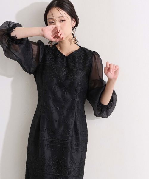 PourVous(プールヴー)の「ロング&袖あり フォーマル Vネック タイト レース アップリボン シアースリーブセレモニー 結婚式 二次会 パーティー ドレス オケージョンドレス 同窓会 成人式 お呼ばれ 謝恩会 20代 30代(ドレス・レディース・ベージュ/ブラック/カーキ/シルバー・S/M/L)」の7枚目の写真