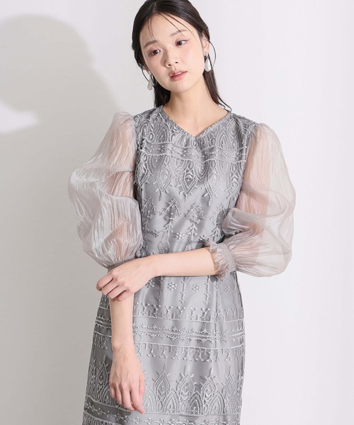 PourVous(プールヴー)の「ロング&袖あり フォーマル Vネック タイト レース アップリボン シアースリーブセレモニー 結婚式 二次会 パーティー ドレス オケージョンドレス 同窓会 成人式 お呼ばれ 謝恩会 20代 30代(ドレス・レディース・ベージュ/ブラック/カーキ/シルバー・S/M/L)」の9枚目の写真