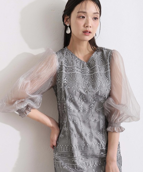 PourVous(プールヴー)の「ロング&袖あり フォーマル Vネック タイト レース アップリボン シアースリーブセレモニー 結婚式 二次会 パーティー ドレス オケージョンドレス 同窓会 成人式 お呼ばれ 謝恩会 20代 30代(ドレス・レディース・ベージュ/ブラック/カーキ/シルバー・S/M/L)」の11枚目の写真