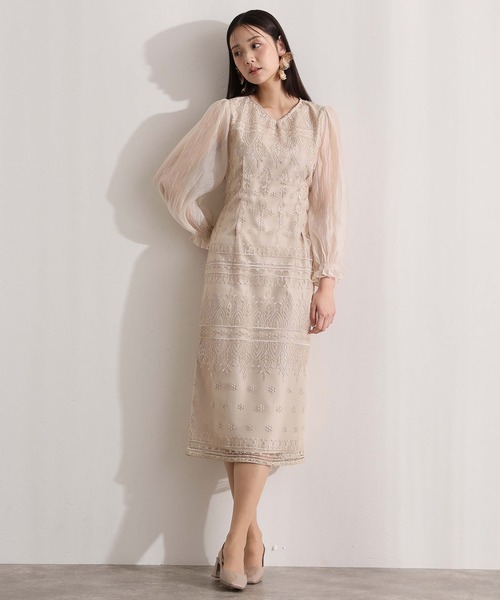 PourVous(プールヴー)の「ロング&袖あり フォーマル Vネック タイト レース アップリボン シアースリーブセレモニー 結婚式 二次会 パーティー ドレス オケージョンドレス 同窓会 成人式 お呼ばれ 謝恩会 20代 30代(ドレス・レディース・ベージュ/ブラック/カーキ/シルバー・S/M/L)」の13枚目の写真