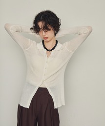 ポロ衿シアーロングスリーブニット