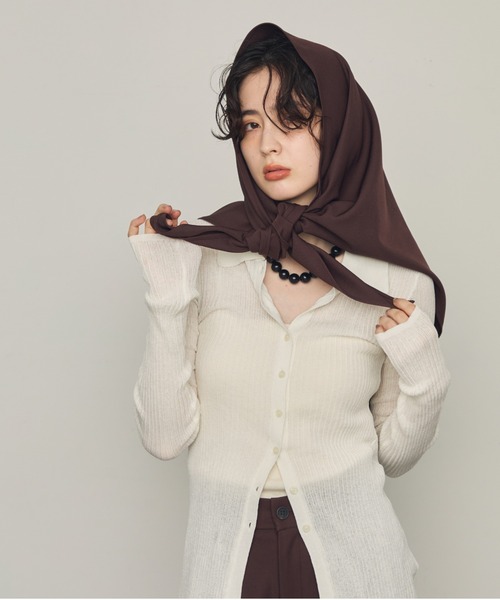 Trish（トリッシュ）の「ポロ衿シアーロングスリーブニット（ニット/セーター・レディース・ダークブラウン/ブラック/ホワイト/アイボリー・MEDIUM）」の13枚目の写真