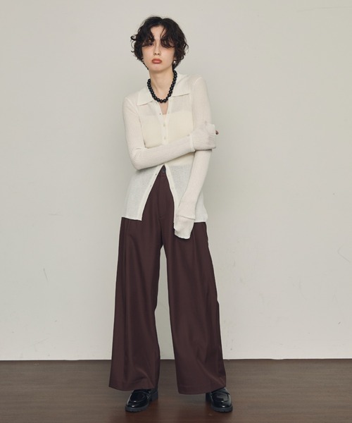 Trish（トリッシュ）の「ポロ衿シアーロングスリーブニット（ニット/セーター・レディース・ダークブラウン/ブラック/ホワイト/アイボリー・MEDIUM）」の11枚目の写真