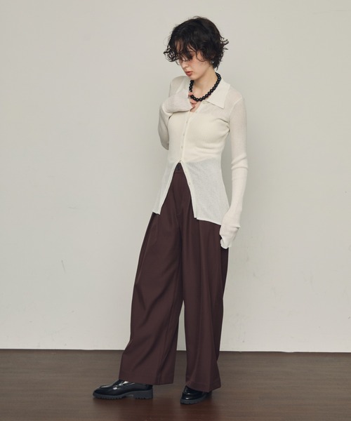 Trish（トリッシュ）の「ポロ衿シアーロングスリーブニット（ニット/セーター・レディース・ダークブラウン/ブラック/ホワイト/アイボリー・MEDIUM）」の12枚目の写真