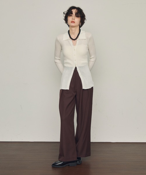 Trish（トリッシュ）の「ポロ衿シアーロングスリーブニット（ニット/セーター・レディース・ダークブラウン/ブラック/ホワイト/アイボリー・MEDIUM）」の10枚目の写真