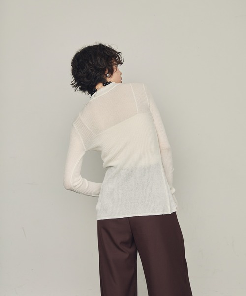 Trish（トリッシュ）の「ポロ衿シアーロングスリーブニット（ニット/セーター・レディース・ダークブラウン/ブラック/ホワイト/アイボリー・MEDIUM）」の14枚目の写真