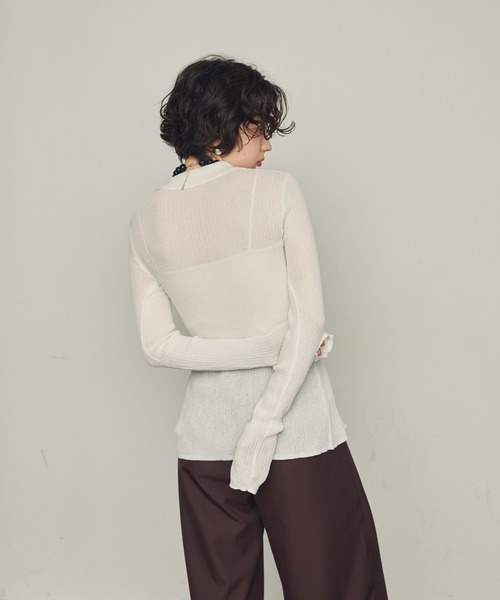 Trish（トリッシュ）の「ポロ衿シアーロングスリーブニット（ニット/セーター・レディース・ダークブラウン/ブラック/ホワイト/アイボリー・MEDIUM）」の15枚目の写真