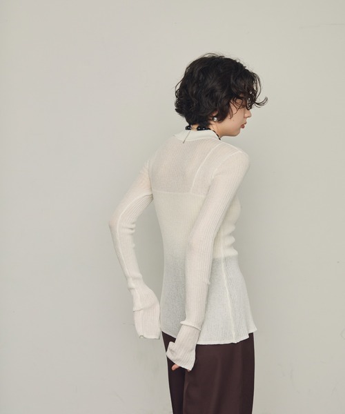 Trish（トリッシュ）の「ポロ衿シアーロングスリーブニット（ニット/セーター・レディース・ダークブラウン/ブラック/ホワイト/アイボリー・MEDIUM）」の16枚目の写真