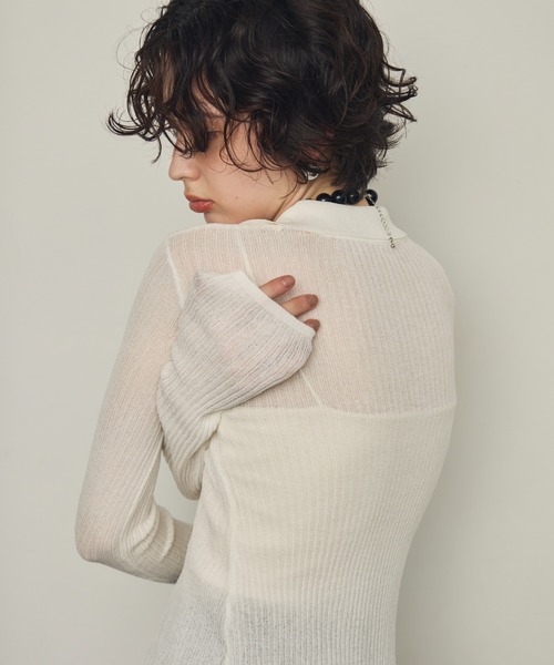 Trish（トリッシュ）の「ポロ衿シアーロングスリーブニット（ニット/セーター・レディース・ダークブラウン/ブラック/ホワイト/アイボリー・MEDIUM）」の19枚目の写真