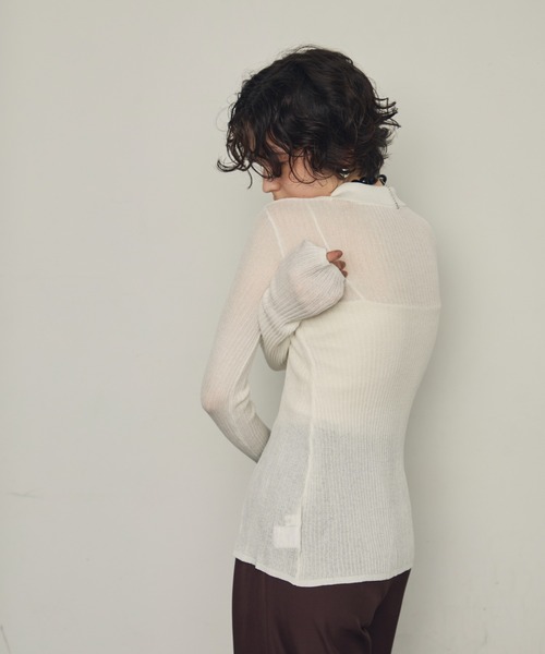 Trish（トリッシュ）の「ポロ衿シアーロングスリーブニット（ニット/セーター・レディース・ダークブラウン/ブラック/ホワイト/アイボリー・MEDIUM）」の20枚目の写真