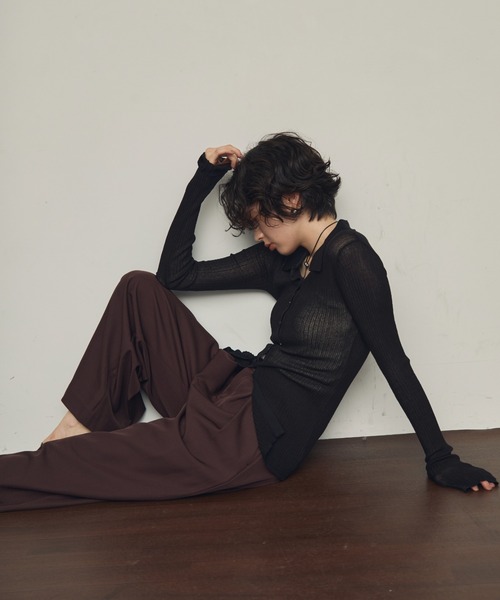 Trish（トリッシュ）の「ポロ衿シアーロングスリーブニット（ニット/セーター・レディース・ダークブラウン/ブラック/ホワイト/アイボリー・MEDIUM）」の21枚目の写真