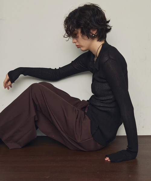 Trish（トリッシュ）の「ポロ衿シアーロングスリーブニット（ニット/セーター・レディース・ダークブラウン/ブラック/ホワイト/アイボリー・MEDIUM）」の22枚目の写真