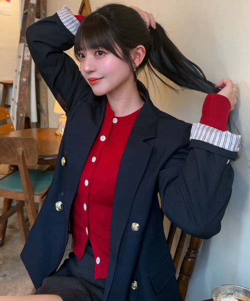 セール】【くるみ×Cherir Mignonコラボ】LADY CHECK / STRIPE JACKET