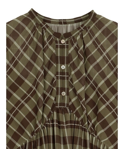 Ameri（アメリ）の「IRREGULAR PLAID PATTERN DRESS（ワンピース・レディース・サックスブルー/ブラウン・SMALL/MEDIUM）」の15枚目の写真