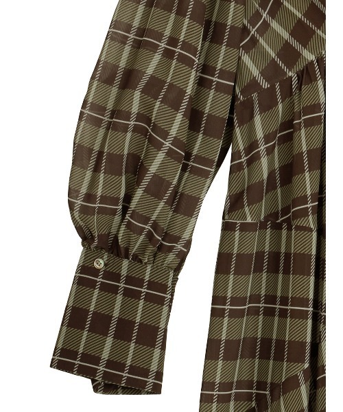 Ameri（アメリ）の「IRREGULAR PLAID PATTERN DRESS（ワンピース・レディース・サックスブルー/ブラウン・SMALL/MEDIUM）」の16枚目の写真