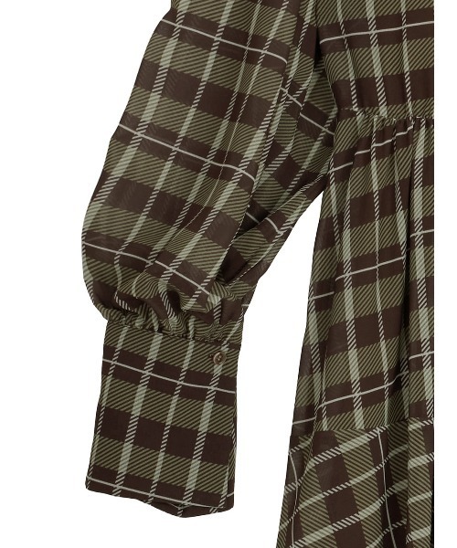 Ameri（アメリ）の「IRREGULAR PLAID PATTERN DRESS（ワンピース・レディース・サックスブルー/ブラウン・SMALL/MEDIUM）」の20枚目の写真