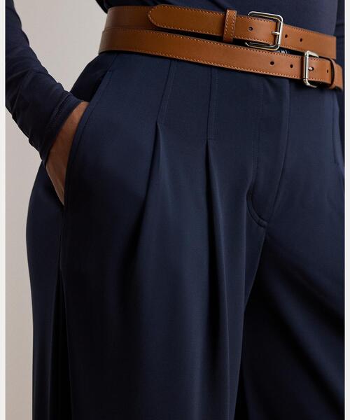 LAUREN RALPH LAUREN（ローレン ラルフ ローレン）の「プリーテッド ストレッチ ジャージー ワイドレッグ パンツ（その他パンツ・レディース・ネイビー系1・00/6/4/0/2）」の4枚目の写真