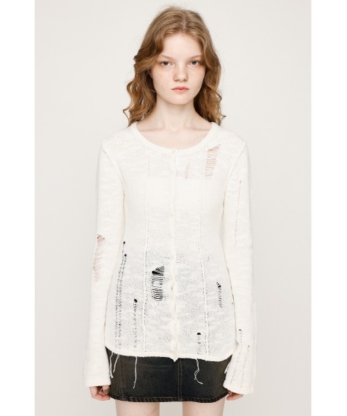 SLY（スライ）の「FRONT BUTTON CRASH C/D フロントボタン クラッシュ カーディガン 秋服（カーディガン/ボレロ・レディース・オフホワイト/ブラック/ベージュ・FREE）」の7枚目の写真