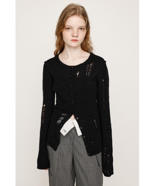 SLY（スライ）の「FRONT BUTTON CRASH C/D フロントボタン クラッシュ カーディガン 秋服（カーディガン/ボレロ・レディース・オフホワイト/ブラック/ベージュ・FREE）」の8枚目の写真