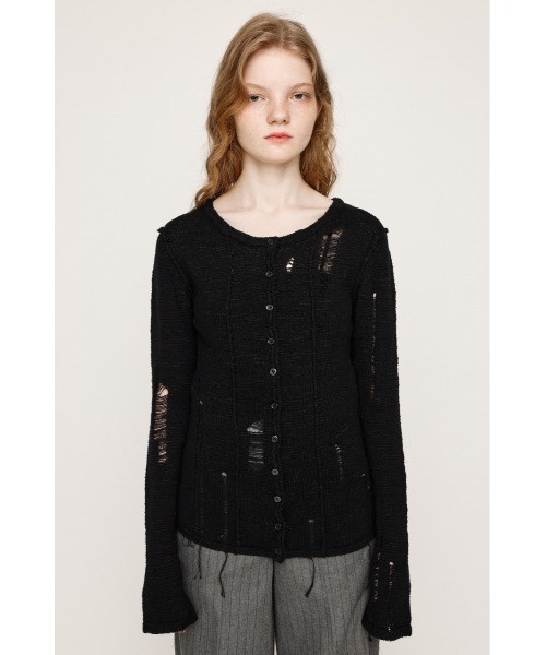 SLY（スライ）の「FRONT BUTTON CRASH C/D フロントボタン クラッシュ カーディガン 秋服（カーディガン/ボレロ・レディース・オフホワイト/ブラック/ベージュ・FREE）」の10枚目の写真