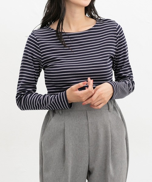 Honeys(ハニーズ)の「オーガニックボート衿T(Tシャツ/カットソー・レディース・ベージュ系その他/ボルドー/ブラック/ブラウン系その他/グレー系その他/オフホワイト/ネイビー系・L/LL/M/S)」の6枚目の写真