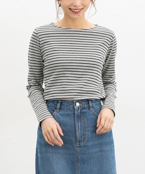 Honeys(ハニーズ)の「オーガニックボート衿T(Tシャツ/カットソー・レディース・ベージュ系その他/ボルドー/ブラック/ブラウン系その他/グレー系その他/オフホワイト/ネイビー系・L/LL/M/S)」の3枚目の写真