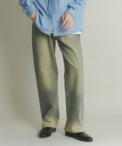 SENSE OF PLACE by URBAN RESEARCH（センスオブプレイスバイアーバンリサーチ）の「『WEB限定』ハードウォッシュデニムワイドパンツ（デニムパンツ・メンズ・ブラック/インディゴブルー・MEDIUM/LARGE）」の4枚目の写真