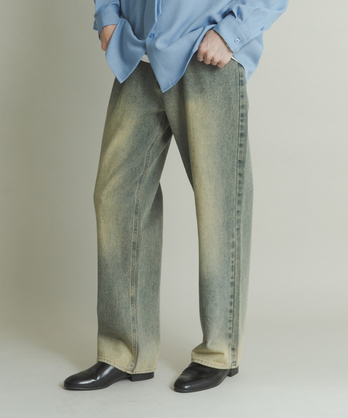 SENSE OF PLACE by URBAN RESEARCH（センスオブプレイスバイアーバンリサーチ）の「『WEB限定』ハードウォッシュデニムワイドパンツ（デニムパンツ・メンズ・ブラック/インディゴブルー・MEDIUM/LARGE）」の5枚目の写真