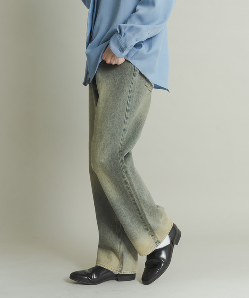 SENSE OF PLACE by URBAN RESEARCH（センスオブプレイスバイアーバンリサーチ）の「『WEB限定』ハードウォッシュデニムワイドパンツ（デニムパンツ・メンズ・ブラック/インディゴブルー・MEDIUM/LARGE）」の6枚目の写真