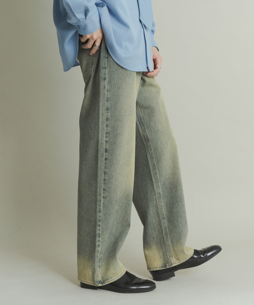 SENSE OF PLACE by URBAN RESEARCH（センスオブプレイスバイアーバンリサーチ）の「『WEB限定』ハードウォッシュデニムワイドパンツ（デニムパンツ・メンズ・ブラック/インディゴブルー・MEDIUM/LARGE）」の8枚目の写真