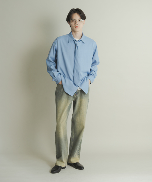 SENSE OF PLACE by URBAN RESEARCH（センスオブプレイスバイアーバンリサーチ）の「『WEB限定』ハードウォッシュデニムワイドパンツ（デニムパンツ・メンズ・ブラック/インディゴブルー・MEDIUM/LARGE）」の9枚目の写真