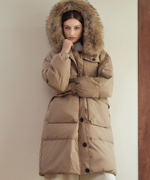 セール】ラクーンファー付き 軽量 フーデッド ダウンコート（ダウン