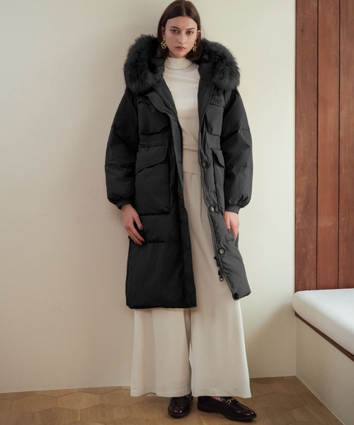 セール】ラクーンファー付き 軽量 フーデッド ダウンコート（ダウン