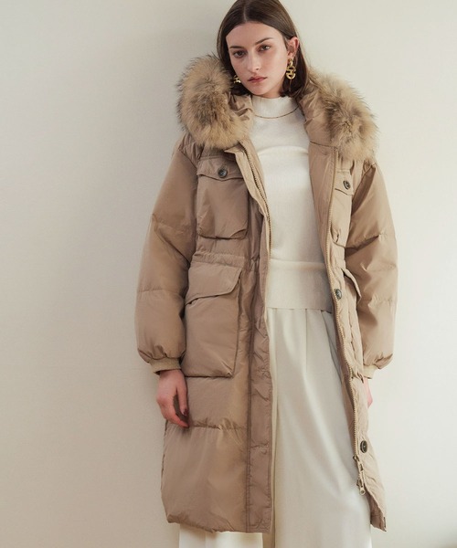 セール】ラクーンファー付き 軽量 フーデッド ダウンコート（ダウン