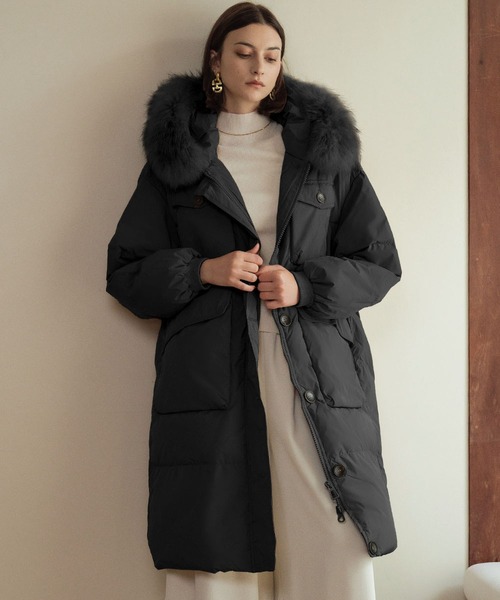 セール】ラクーンファー付き 軽量 フーデッド ダウンコート（ダウン