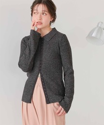 ホック付きポロ襟ミックスニット