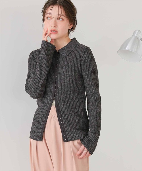 セール】ホック付きポロ襟ミックスニット（ニット/セーター